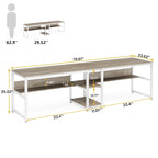 Industrial Double Desk with Bookshelf, 2-Person, Brown+Black / Black / White / Grey