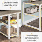 Industrial Double Desk with Bookshelf, 2-Person, Brown+Black / Black / White / Grey