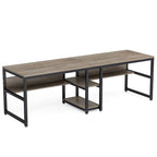 Industrial Double Desk with Bookshelf, 2-Person, Brown+Black / Black / White / Grey
