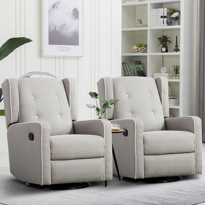 Light Grey / White Swivel Rocker Recliner, Set of 2