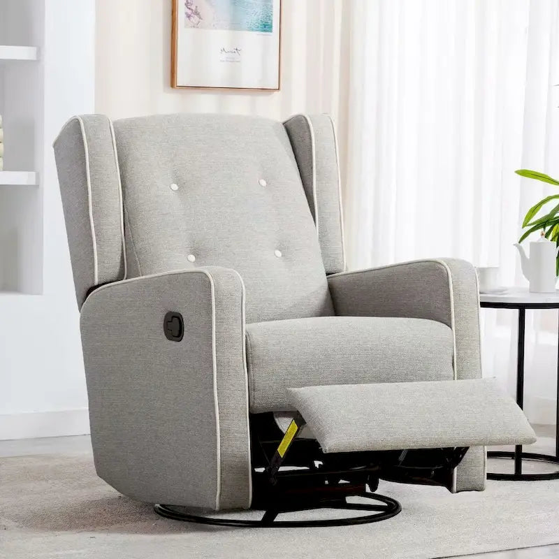 Light Grey / White Swivel Rocker Recliner, Set of 2