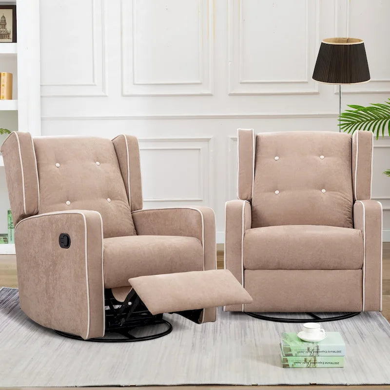Light Grey / White Swivel Rocker Recliner, Set of 2