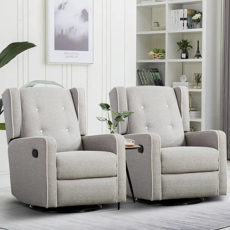 Light Grey / White Swivel Rocker Recliner, Set of 2