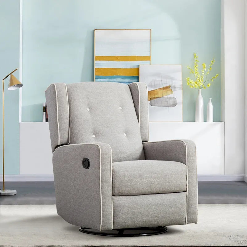 Light Grey / White Swivel Rocker Recliner, Set of 2