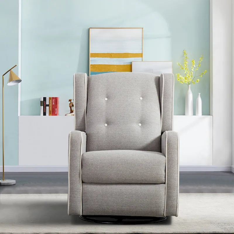 Light Grey / White Swivel Rocker Recliner, Set of 2