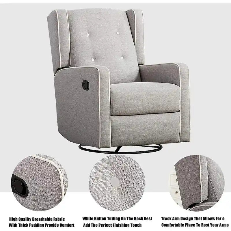 Light Grey / White Swivel Rocker Recliner, Set of 2