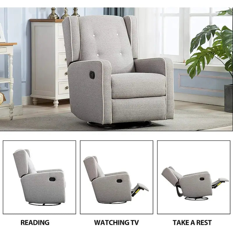 Light Grey / White Swivel Rocker Recliner, Set of 2