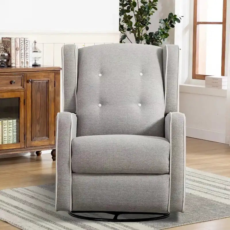 Light Grey / White Swivel Rocker Recliner, Set of 2