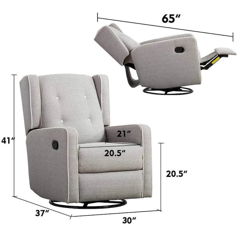 Light Grey / White Swivel Rocker Recliner, Set of 2