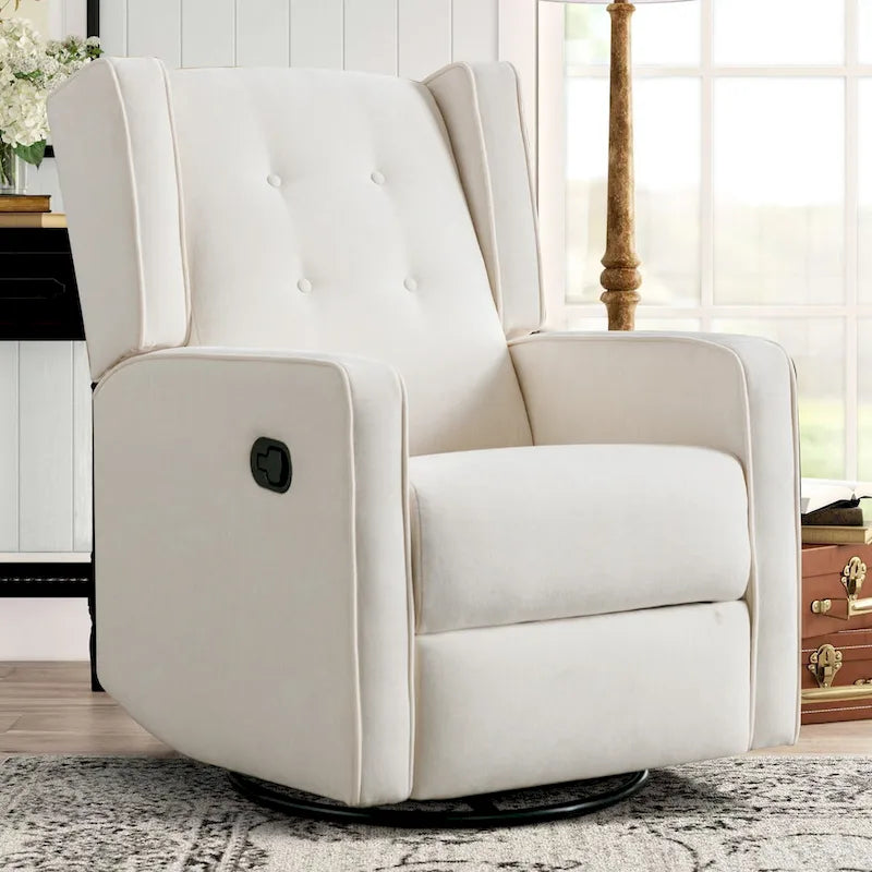 Light Grey / White Swivel Rocker Recliner, Set of 2