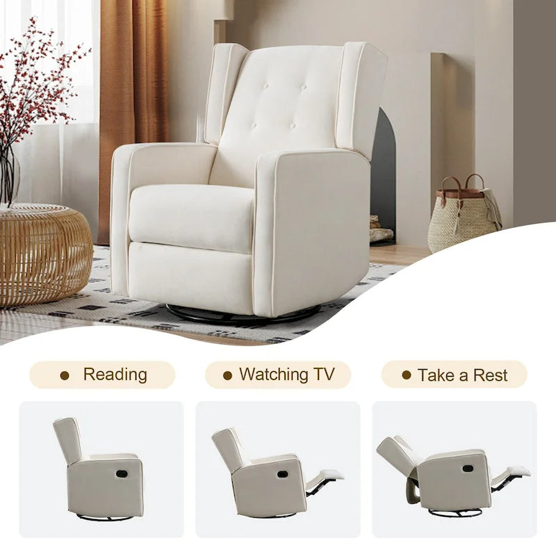 Light Grey / White Swivel Rocker Recliner, Set of 2