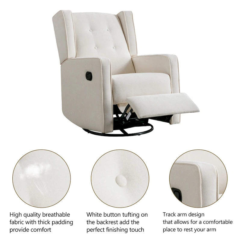 Light Grey / White Swivel Rocker Recliner, Set of 2
