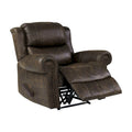 Faux Leather Wall-Hugger Recliner Chair, Single – Saddle Brown / Latte Tan / Fog Grey