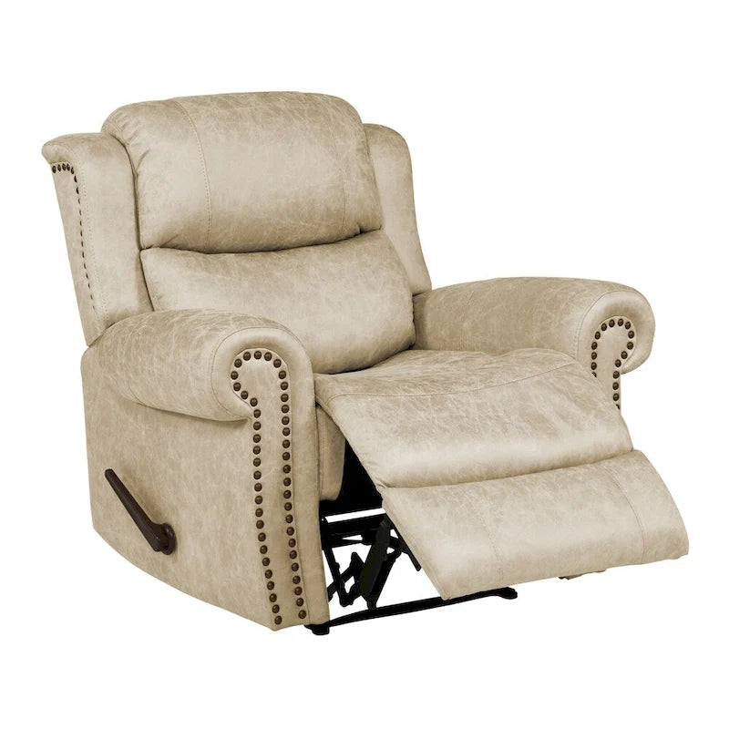 Faux Leather Wall-Hugger Recliner Chair, Single – Saddle Brown / Latte Tan / Fog Grey