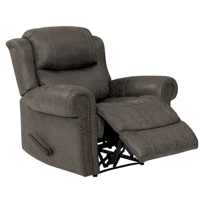Faux Leather Wall-Hugger Recliner Chair, Single – Saddle Brown / Latte Tan / Fog Grey