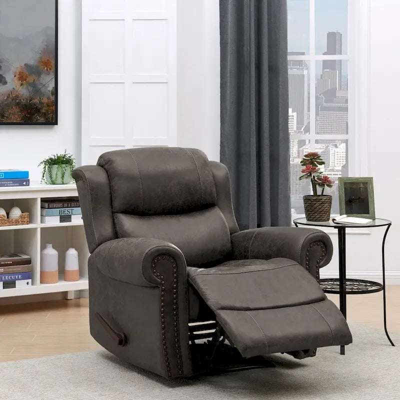 Faux Leather Wall-Hugger Recliner Chair, Single – Saddle Brown / Latte Tan / Fog Grey