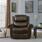 Faux Leather Wall-Hugger Recliner Chair, Single – Saddle Brown / Latte Tan / Fog Grey