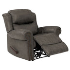 Faux Leather Wall-Hugger Recliner Chair, Single – Saddle Brown / Latte Tan / Fog Grey