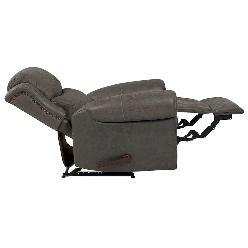 Faux Leather Wall-Hugger Recliner Chair, Single – Saddle Brown / Latte Tan / Fog Grey