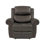 Faux Leather Wall-Hugger Recliner Chair, Single – Saddle Brown / Latte Tan / Fog Grey