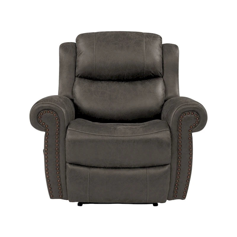 Faux Leather Wall-Hugger Recliner Chair, Single – Saddle Brown / Latte Tan / Fog Grey
