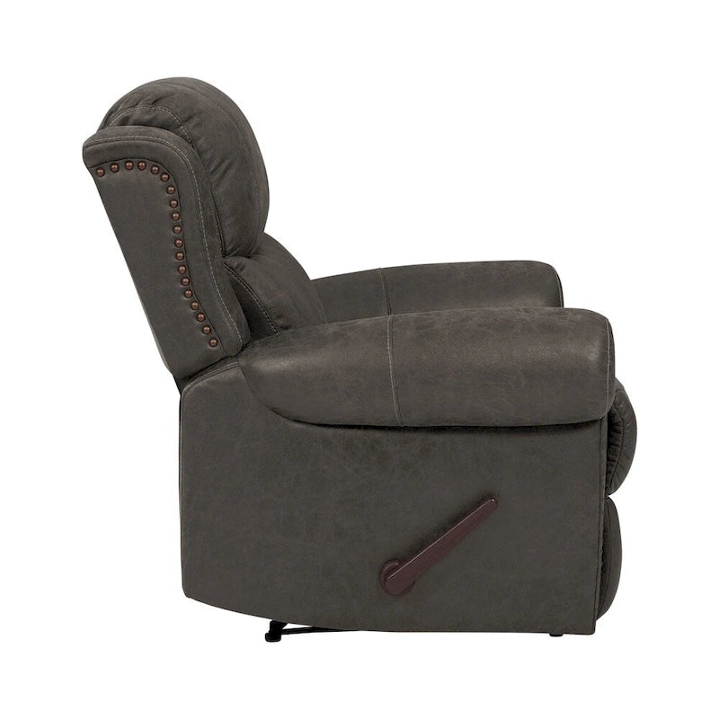 Faux Leather Wall-Hugger Recliner Chair, Single – Saddle Brown / Latte Tan / Fog Grey