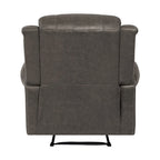 Faux Leather Wall-Hugger Recliner Chair, Single – Saddle Brown / Latte Tan / Fog Grey