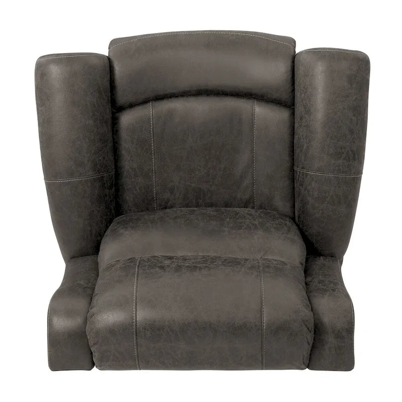 Faux Leather Wall-Hugger Recliner Chair, Single – Saddle Brown / Latte Tan / Fog Grey