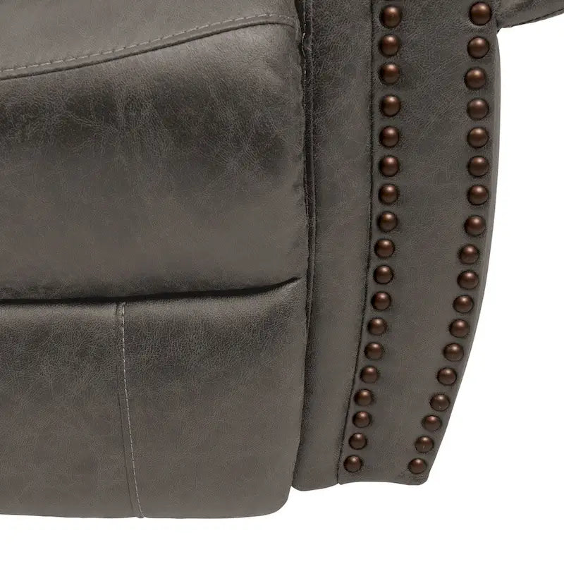 Faux Leather Wall-Hugger Recliner Chair, Single – Saddle Brown / Latte Tan / Fog Grey