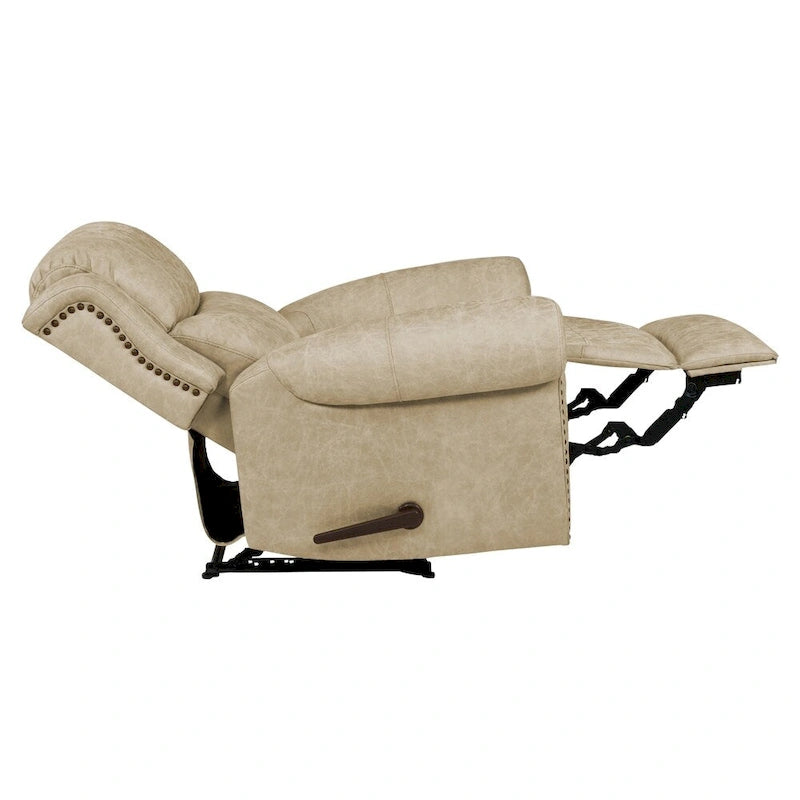 Faux Leather Wall-Hugger Recliner Chair, Single – Saddle Brown / Latte Tan / Fog Grey