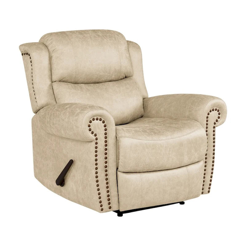 Faux Leather Wall-Hugger Recliner Chair, Single – Saddle Brown / Latte Tan / Fog Grey