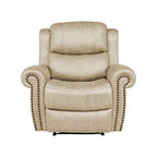 Faux Leather Wall-Hugger Recliner Chair, Single – Saddle Brown / Latte Tan / Fog Grey