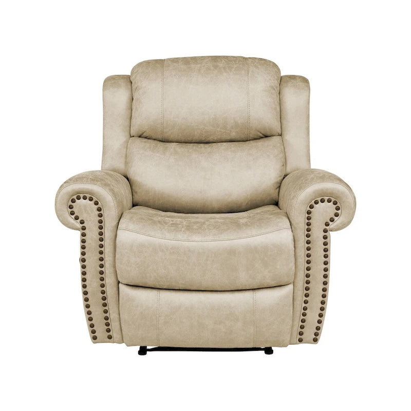 Faux Leather Wall-Hugger Recliner Chair, Single – Saddle Brown / Latte Tan / Fog Grey