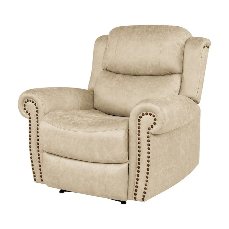 Faux Leather Wall-Hugger Recliner Chair, Single – Saddle Brown / Latte Tan / Fog Grey