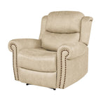 Faux Leather Wall-Hugger Recliner Chair, Single – Saddle Brown / Latte Tan / Fog Grey