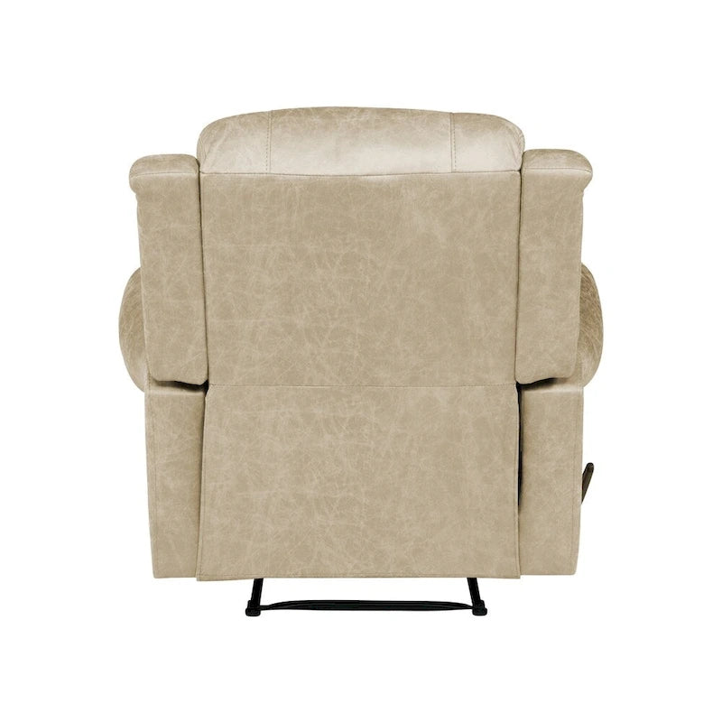 Faux Leather Wall-Hugger Recliner Chair, Single – Saddle Brown / Latte Tan / Fog Grey