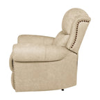 Faux Leather Wall-Hugger Recliner Chair, Single – Saddle Brown / Latte Tan / Fog Grey
