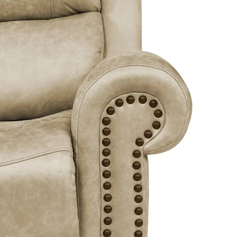 Faux Leather Wall-Hugger Recliner Chair, Single – Saddle Brown / Latte Tan / Fog Grey