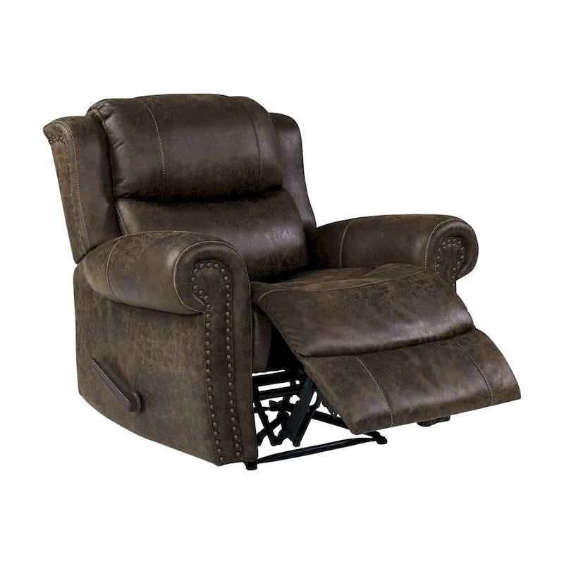 Faux Leather Wall-Hugger Recliner Chair, Single – Saddle Brown / Latte Tan / Fog Grey