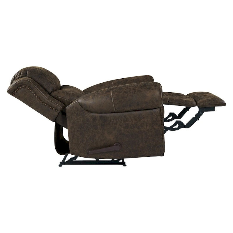 Faux Leather Wall-Hugger Recliner Chair, Single – Saddle Brown / Latte Tan / Fog Grey