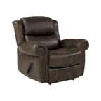 Faux Leather Wall-Hugger Recliner Chair, Single – Saddle Brown / Latte Tan / Fog Grey