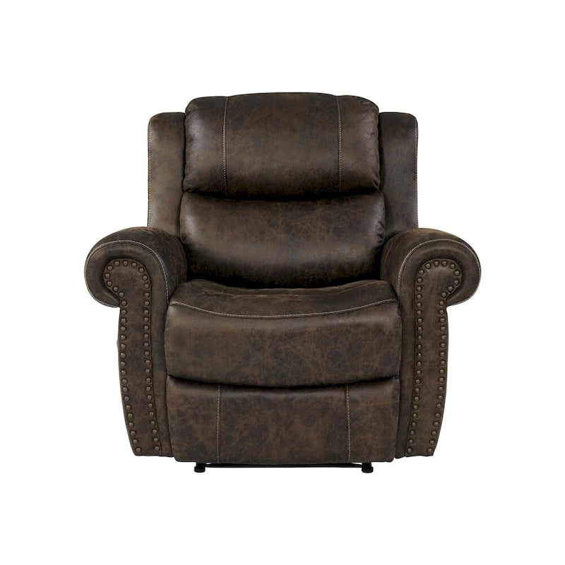 Faux Leather Wall-Hugger Recliner Chair, Single – Saddle Brown / Latte Tan / Fog Grey