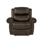 Faux Leather Wall-Hugger Recliner Chair, Single – Saddle Brown / Latte Tan / Fog Grey