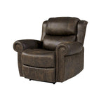 Faux Leather Wall-Hugger Recliner Chair, Single – Saddle Brown / Latte Tan / Fog Grey