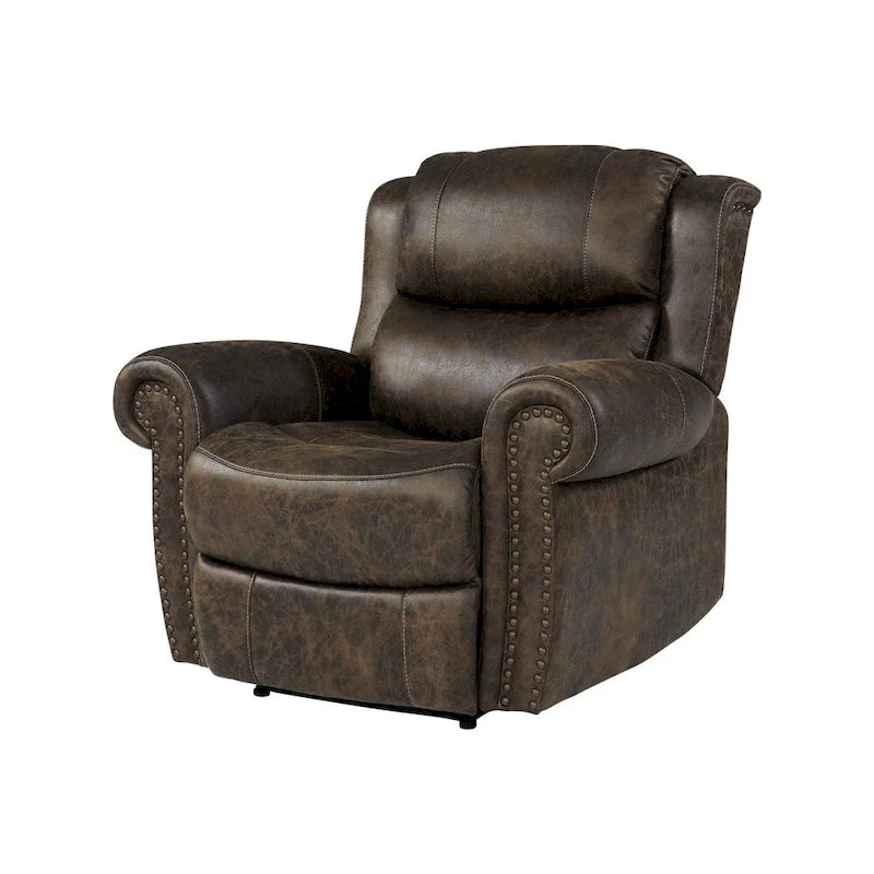 Faux Leather Wall-Hugger Recliner Chair, Single – Saddle Brown / Latte Tan / Fog Grey