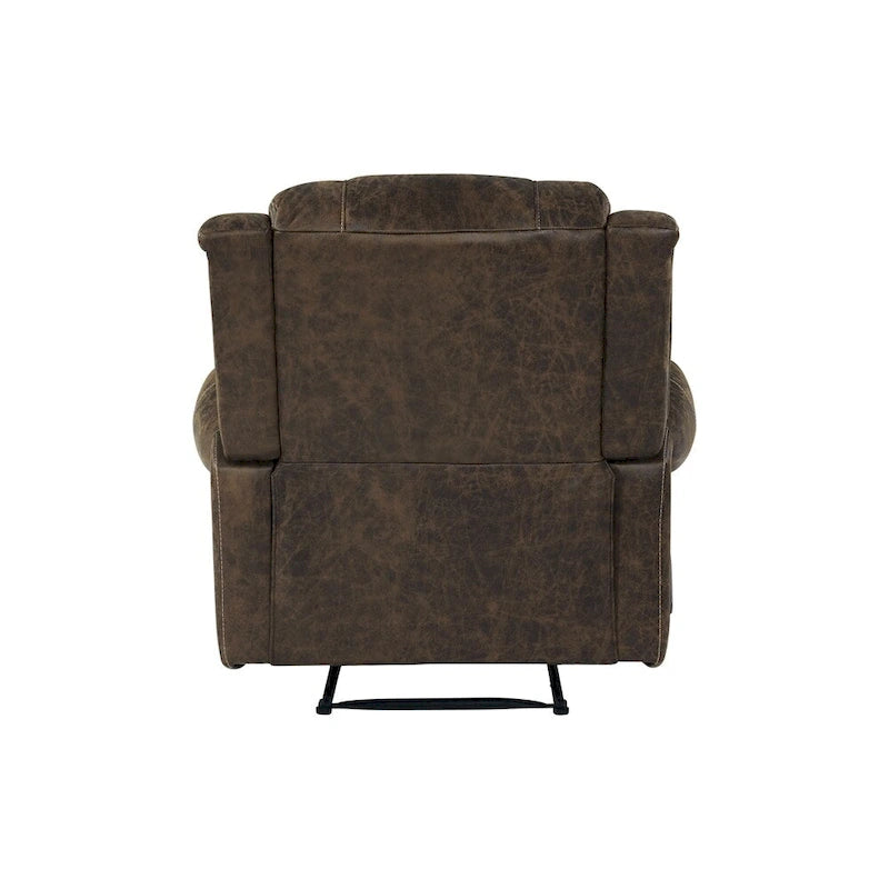 Faux Leather Wall-Hugger Recliner Chair, Single – Saddle Brown / Latte Tan / Fog Grey