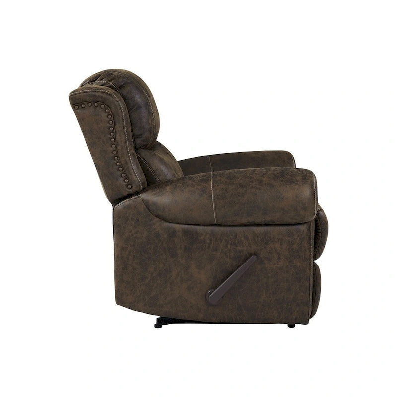 Faux Leather Wall-Hugger Recliner Chair, Single – Saddle Brown / Latte Tan / Fog Grey