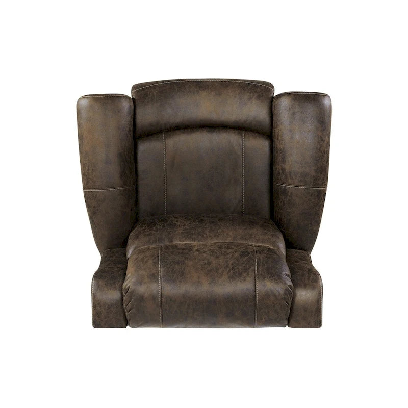 Faux Leather Wall-Hugger Recliner Chair, Single – Saddle Brown / Latte Tan / Fog Grey