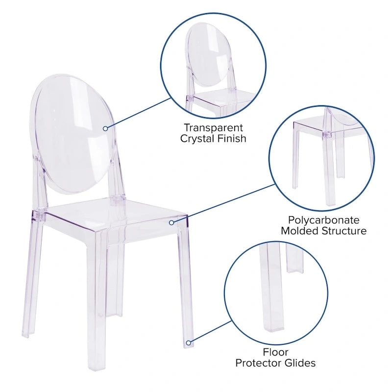 Transparent Crystal Oval Back Chair, Single Seat