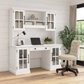 White Ash 60W Computer Desk with Hutch & Storage, Single
